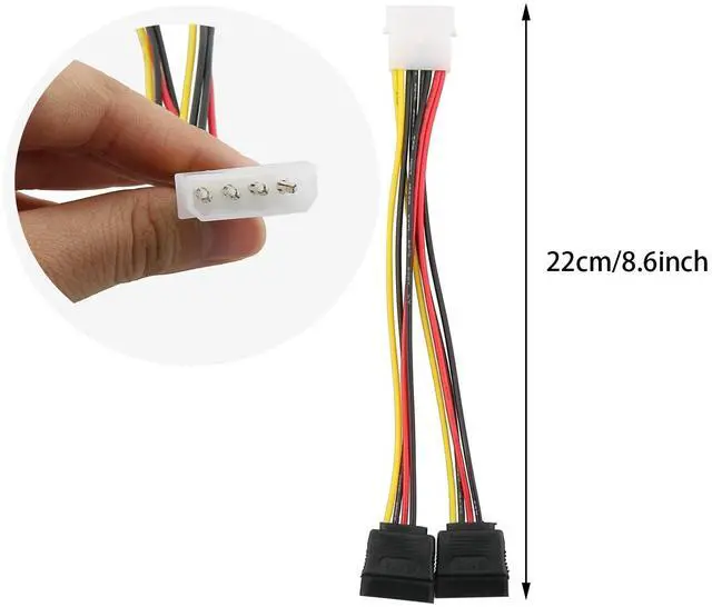 Alt view image 3 of 5 - 3pcs 4 Pin Molex to Dual SATA Power Y-Cable Adapter 4 Pin Male IDE Molex to 15 Pin Female Dual SATA Power Splitter Adapter Cable 18AWG