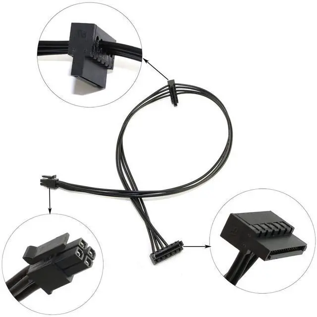 Alt view image 4 of 7 - 2pcs Black Motherboard ATX Mini 4 Pin to 2X Right-Angle 15 Pin SATA Hard Drive HDD Power Supply Adapter Cable 18AWG 19.7 Inch