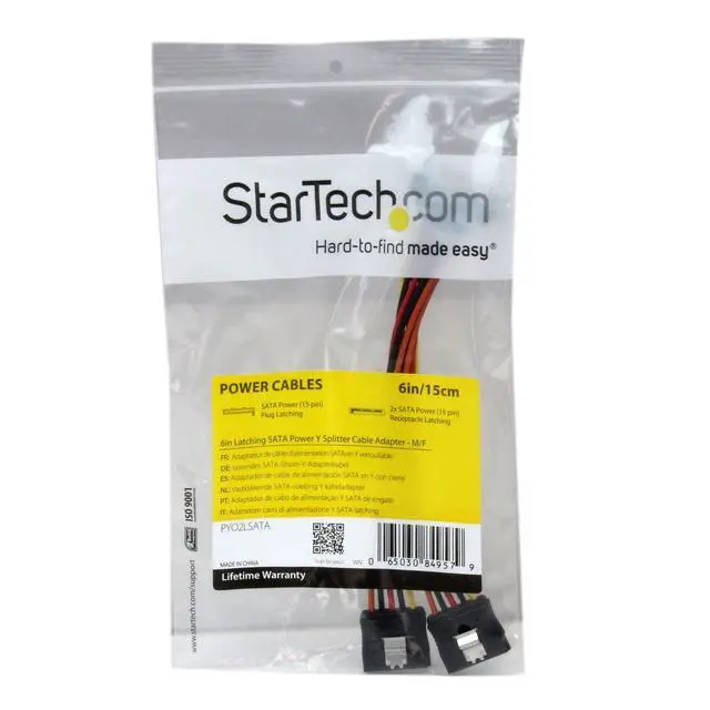 Alt view image 2 of 2 - 6in Latching SATA Power Y Splitter Cable Adapter - M/F - 6 inch Serial ATA Power Cable Splitter - SATA Power Y Cable Adapter (PYO2LSATA)