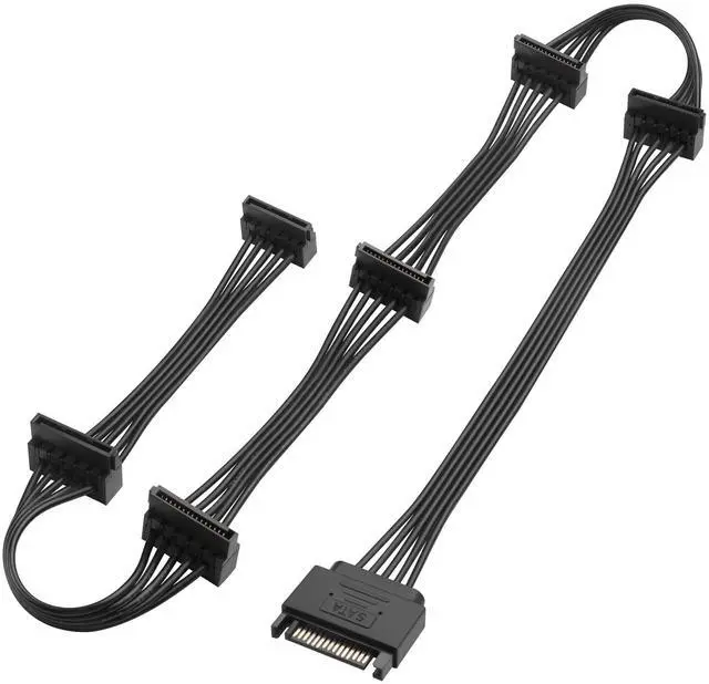 Main image of SATA 15PIN Male to 6 SATA 15 Pin Female Power Splitter 1 to 6 Serial ATA Powered Expansion Cable for PC/NAS/Server SSD/HDD, DVD/CD-ROM - 28.3 in.
