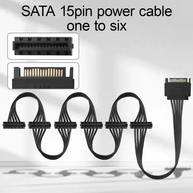 Alt view image 2 of 7 - SATA 15PIN Male to 6 SATA 15 Pin Female Power Splitter 1 to 6 Serial ATA Powered Expansion Cable for PC/NAS/Server SSD/HDD, DVD/CD-ROM - 28.3 in.