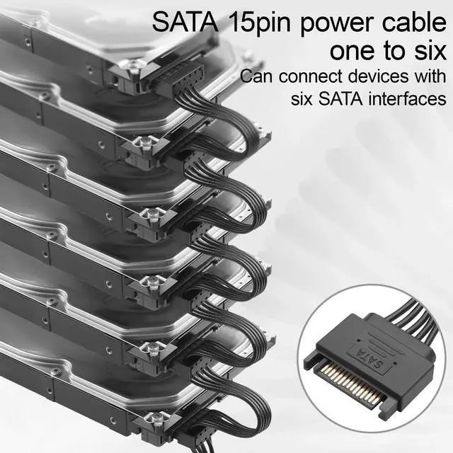Alt view image 4 of 7 - SATA 15PIN Male to 6 SATA 15 Pin Female Power Splitter 1 to 6 Serial ATA Powered Expansion Cable for PC/NAS/Server SSD/HDD, DVD/CD-ROM - 28.3 in.