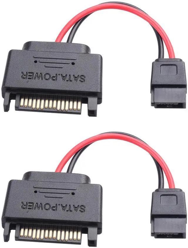 Main image of SATA 15-pin Male to SATA 6-pin Female Adapter Cable Suitable for Slimline Optical Drives 6P Conversion Power Supply 20AWG 4 inches Black(Pack of 2)