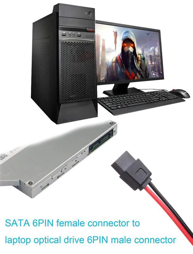 Alt view image 4 of 5 - SATA 15-pin Male to SATA 6-pin Female Adapter Cable Suitable for Slimline Optical Drives 6P Conversion Power Supply 20AWG 4 inches Black(Pack of 2)
