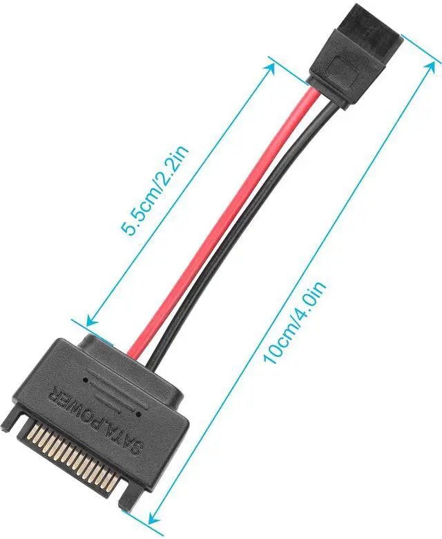 Alt view image 5 of 5 - SATA 15-pin Male to SATA 6-pin Female Adapter Cable Suitable for Slimline Optical Drives 6P Conversion Power Supply 20AWG 4 inches Black(Pack of 2)