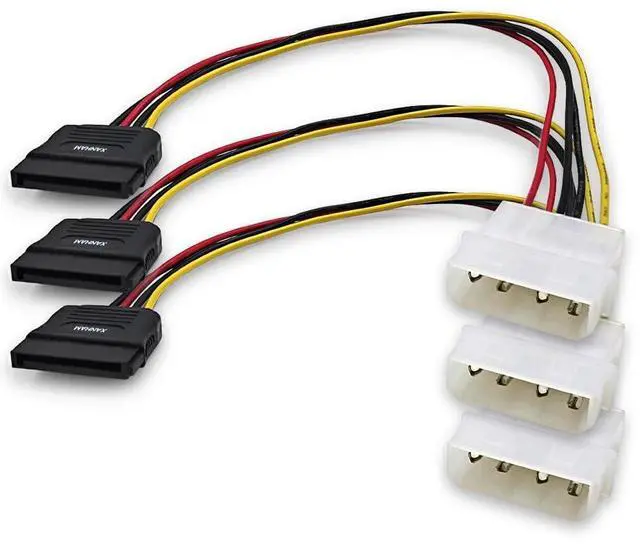 Main image of 3-Pack 7.8 Inch 4 Pin Molex to SATA Power Cable, IDE 4Pin Male to SATA 15 Pin Female Power Adapter Cable