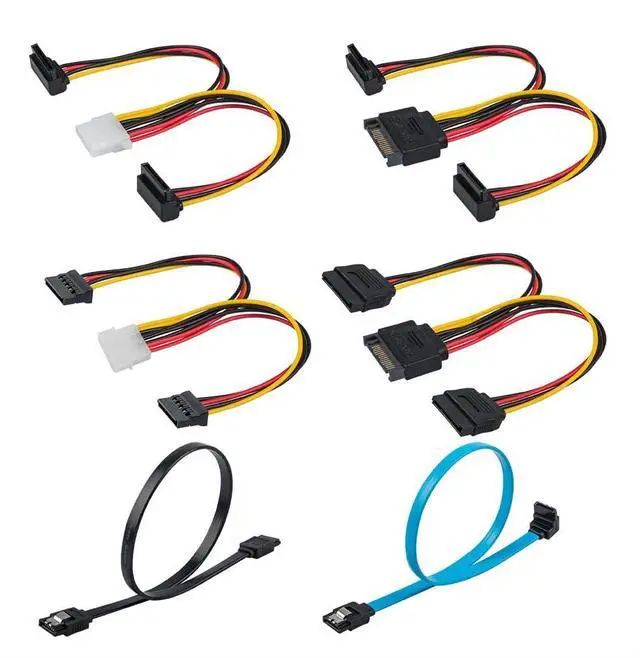 Main image of Set of 6, SATA Power Splitter Cord and SATA III Cable 6.0 Gbps, Straight and 90 Degree SATA 3.0 Cable, SATA 15 Pin Male to 2xSATA 15 Pin Power Splitter Cable