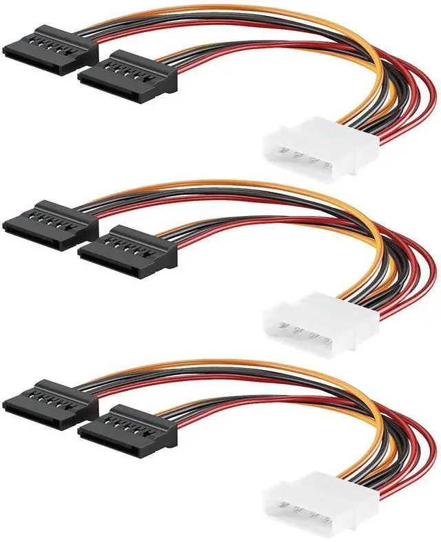 Main image of 3 Pack 4 Pin Molex to Dual SATA Power Y-Cable Adapter, 4 Pin Male IDE Molex to 15 Pin Female Dual SATA Power Splitter Adapter, 7 Inch