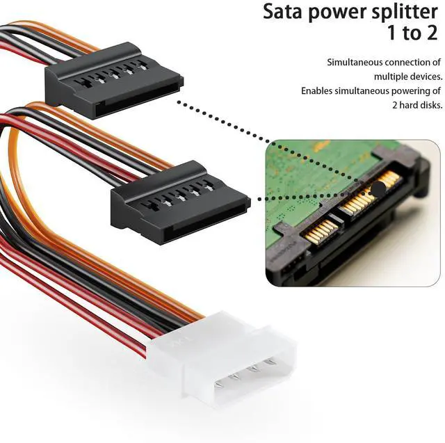 Alt view image 3 of 7 - 3 Pack 4 Pin Molex to Dual SATA Power Y-Cable Adapter, 4 Pin Male IDE Molex to 15 Pin Female Dual SATA Power Splitter Adapter, 7 Inch