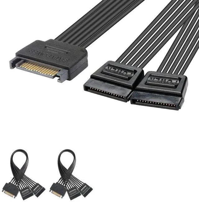 Main image of 15 Pin SATA Power Y Splitter Cable (2 Pack), Male to Female, 8 inch