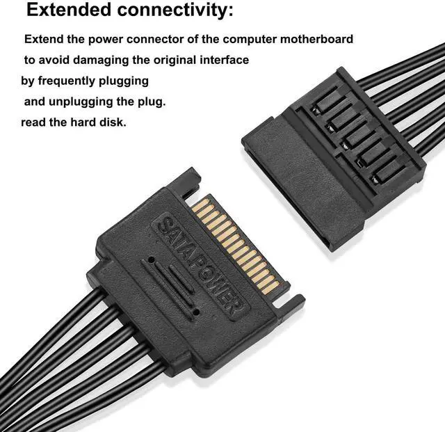 Alt view image 4 of 6 - Sata Power Splitter Cable 5.5 inches, 6 Way, Black, 15 Pin SATA Cable 1 to 6 for HDD, SSD, Optical Drives, Power Connector for Extension Cable