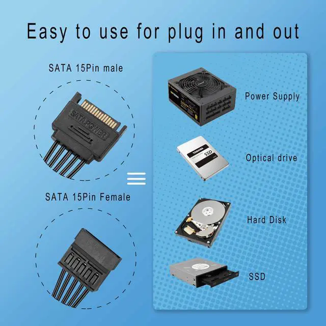 Alt view image 5 of 6 - Sata Power Splitter Cable 5.5 inches, 6 Way, Black, 15 Pin SATA Cable 1 to 6 for HDD, SSD, Optical Drives, Power Connector for Extension Cable