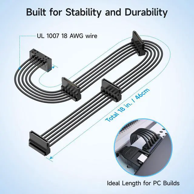 Alt view image 4 of 7 - 2-Pack 15 Pin SATA to 4 SATA Power Splitter Cable - 18 Inches