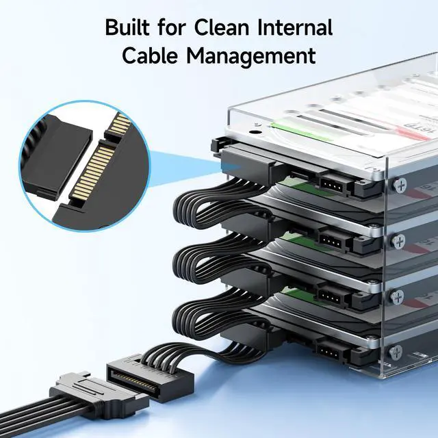 Alt view image 6 of 7 - 2-Pack 15 Pin SATA to 4 SATA Power Splitter Cable - 18 Inches