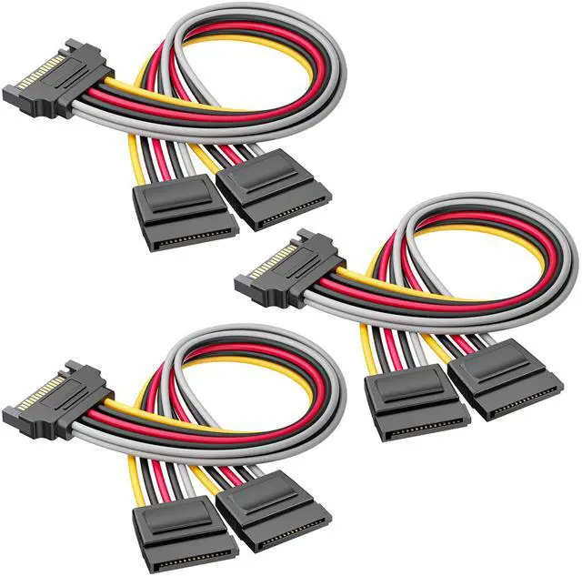 Main image of 3-Pack 15 Pin SATA Power Splitter Cable - 8 Inches, SATA Power Y-Splitter Cable