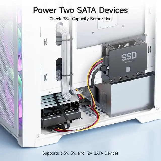 Alt view image 5 of 7 - 3-Pack 15 Pin SATA Power Splitter Cable - 8 Inches, SATA Power Y-Splitter Cable