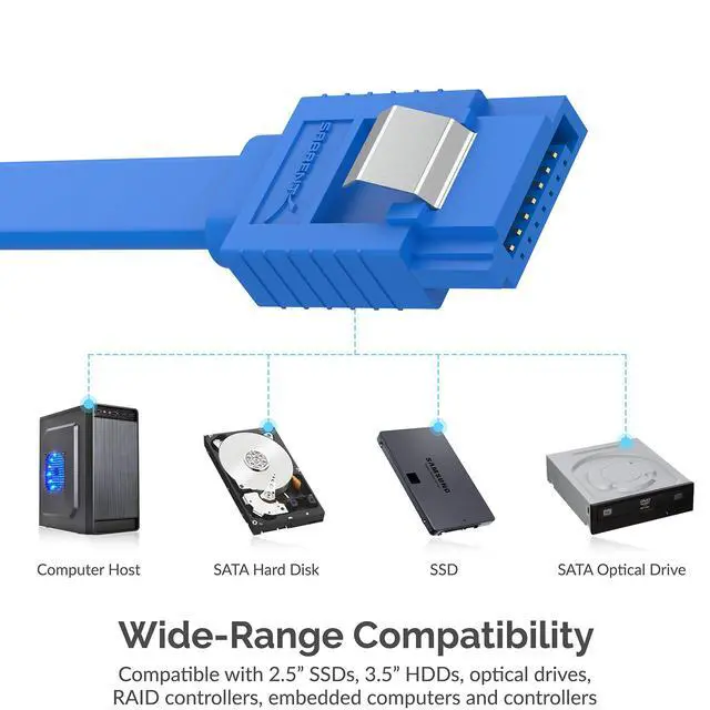 Alt view image 4 of 7 - SATA III (6 Gbit/s) Straight Data Cable with Locking Latch for HDD/SSD/CD and DVD Drives (3 Pack 20 Inch) in Blue (CB-SFB3)