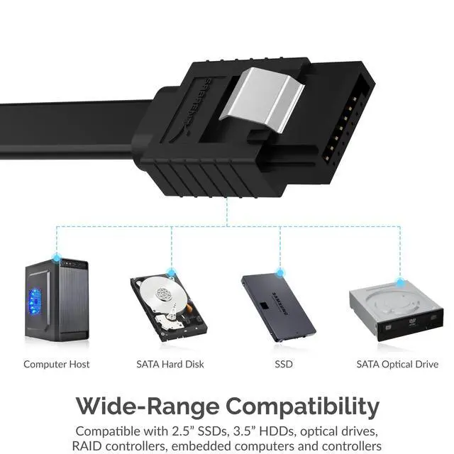 Alt view image 3 of 7 - SATA III (6 Gbit/s) Straight Data Cable with Locking Latch for HDD/SSD/CD and DVD Drives (3 Pack 20 Inch) in Black (CB-SFK3)