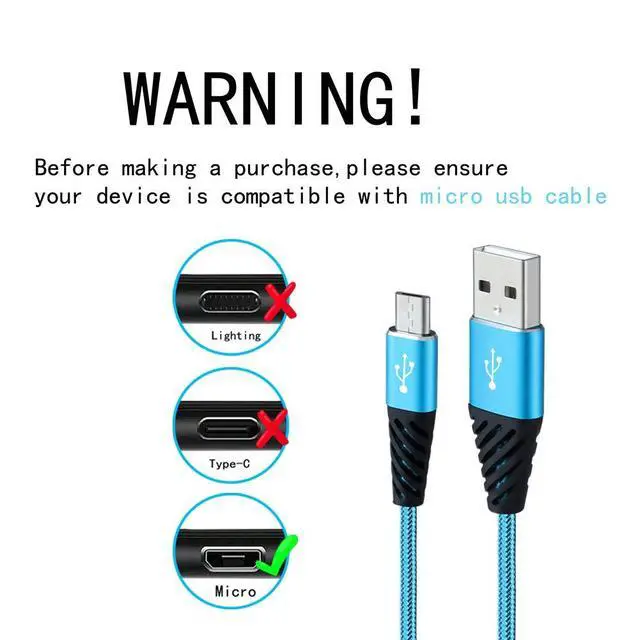 Alt view image 2 of 7 - Micro USB Cable Fast Charge,Nylon Braided Android USB Cable 6FT 5-Pack Phone Charging Cord Compatible with Samsung Galaxy S6 S7 Edge J3 J7,LG,HTC,Motorola,Sony,Xbox One,PS4