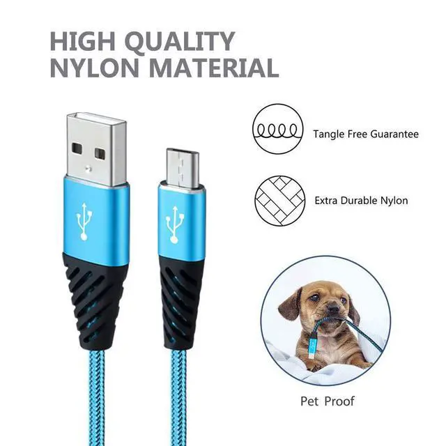 Alt view image 3 of 7 - Micro USB Cable Fast Charge,Nylon Braided Android USB Cable 6FT 5-Pack Phone Charging Cord Compatible with Samsung Galaxy S6 S7 Edge J3 J7,LG,HTC,Motorola,Sony,Xbox One,PS4