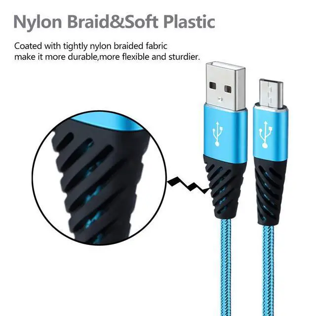Alt view image 4 of 7 - Micro USB Cable Fast Charge,Nylon Braided Android USB Cable 6FT 5-Pack Phone Charging Cord Compatible with Samsung Galaxy S6 S7 Edge J3 J7,LG,HTC,Motorola,Sony,Xbox One,PS4