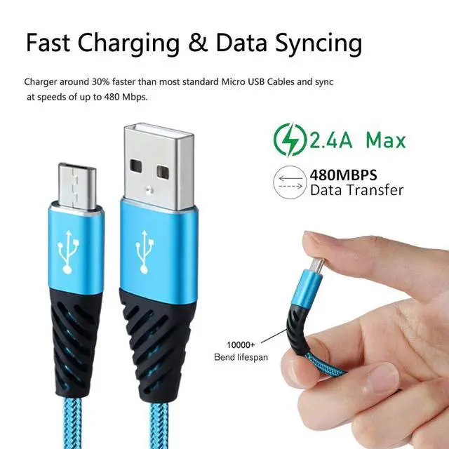 Alt view image 5 of 7 - Micro USB Cable Fast Charge,Nylon Braided Android USB Cable 6FT 5-Pack Phone Charging Cord Compatible with Samsung Galaxy S6 S7 Edge J3 J7,LG,HTC,Motorola,Sony,Xbox One,PS4