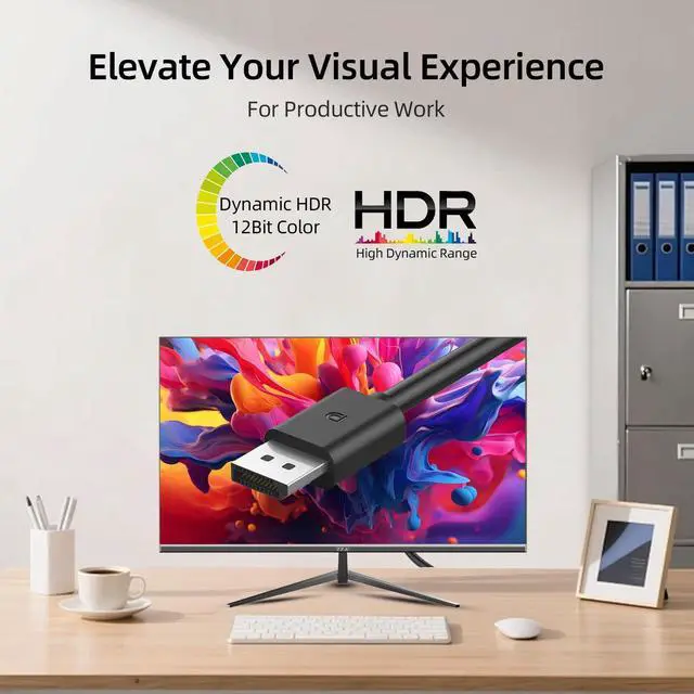 Alt view image 6 of 6 - Basics DisplayPort 2.1 Cable,DP Cable 32.4Gbps High-Speed(5K@160,5K@240,4K@240Hz, 4K@144Hz, 2K@300Hz,1K@320) HDR, HDCP 2.2, FreeSync G-Sync,Display Port for Gaming Monitor, Graphics, PC 4.9ft