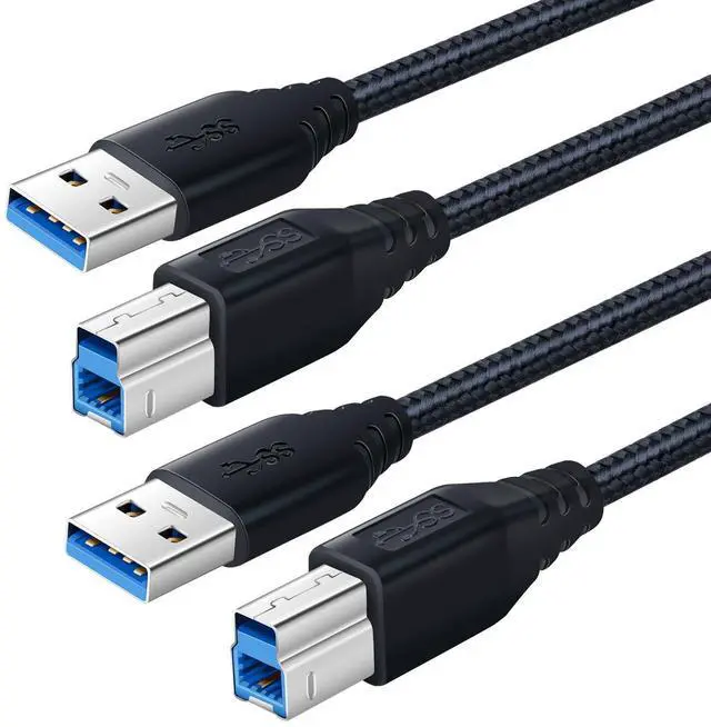 Main image of USB 3.0 A to B Cable, 2-Pack 6FT Superspeed Type A Male to B Male Cable Nylon Braided Type-A to Type-B Cords for USB Hub/External Hard Drivers/Docking Station/Scanner/Monitor/Printer