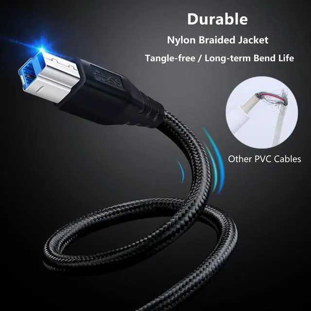 Alt view image 4 of 7 - USB 3.0 A to B Cable, 2-Pack 6FT Superspeed Type A Male to B Male Cable Nylon Braided Type-A to Type-B Cords for USB Hub/External Hard Drivers/Docking Station/Scanner/Monitor/Printer