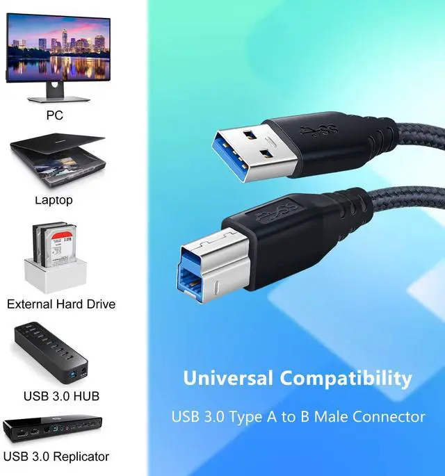 Alt view image 7 of 7 - USB 3.0 A to B Cable, 2-Pack 6FT Superspeed Type A Male to B Male Cable Nylon Braided Type-A to Type-B Cords for USB Hub/External Hard Drivers/Docking Station/Scanner/Monitor/Printer