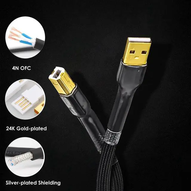 Alt view image 5 of 7 - HiFi USB 2.0 Cable Type A Male to B Male Digital Audio Data Cable Scanner Printer Cord for DAC (1.5M)