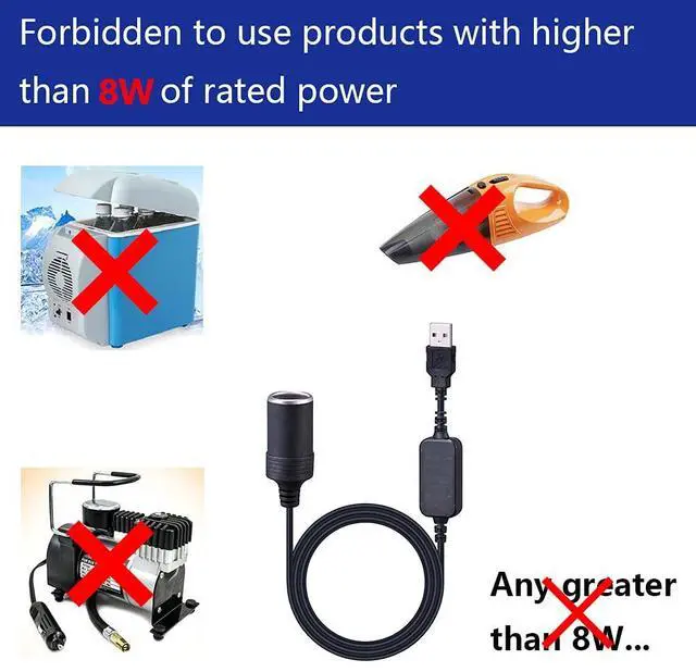 Alt view image 3 of 6 - 5V USB A Male to 12V Car Cigarette Lighter Socket Female Converter for Car Cigarette Lighters DVR Dash Camera (Below 8W),1.2m/47.24 inches