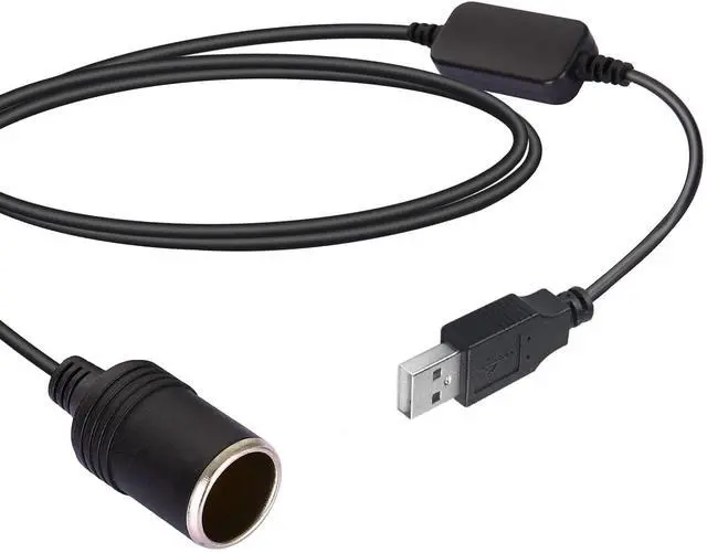 Main image of USB A Male to 12V Car Cigarette Lighter Socket Female Converter for GPS Dashcam and More-Black (0.3M/1Ft)