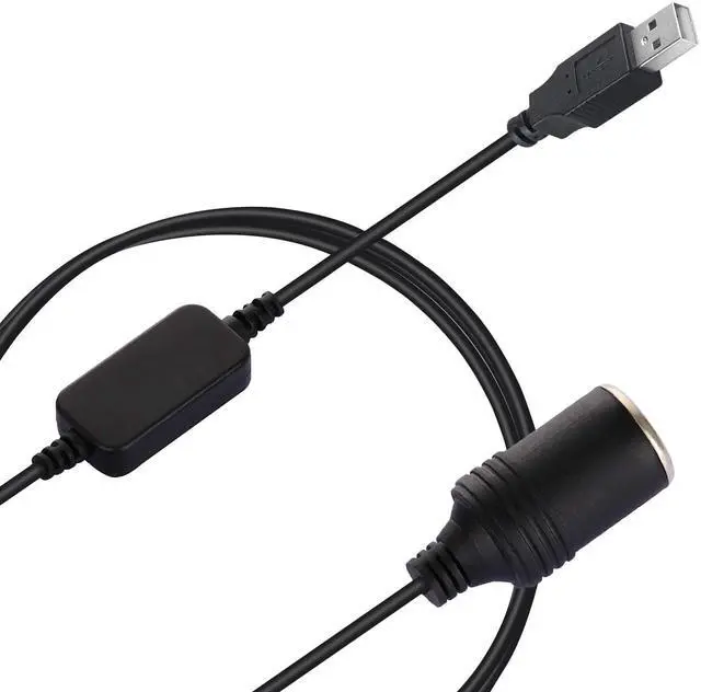 Alt view image 2 of 7 - USB A Male to 12V Car Cigarette Lighter Socket Female Converter for GPS Dashcam and More-Black (0.3M/1Ft)