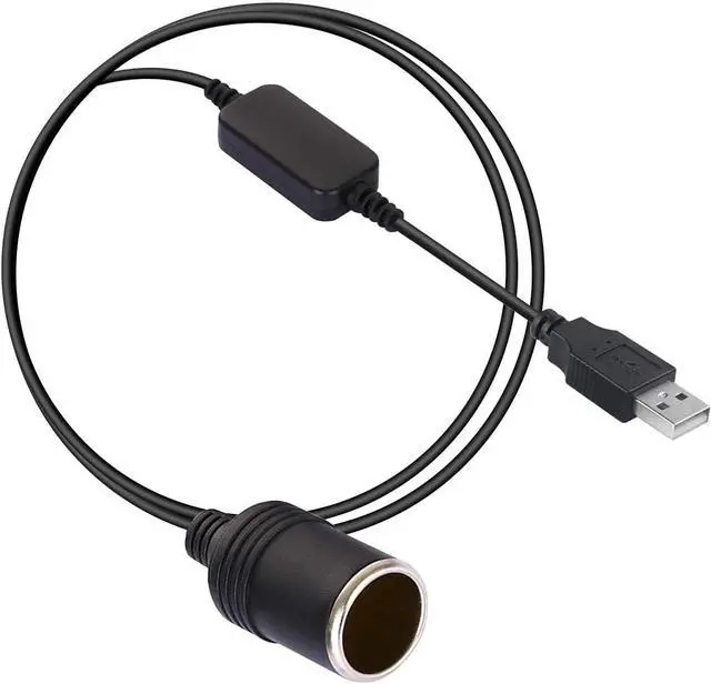 Alt view image 3 of 7 - USB A Male to 12V Car Cigarette Lighter Socket Female Converter for GPS Dashcam and More-Black (0.3M/1Ft)