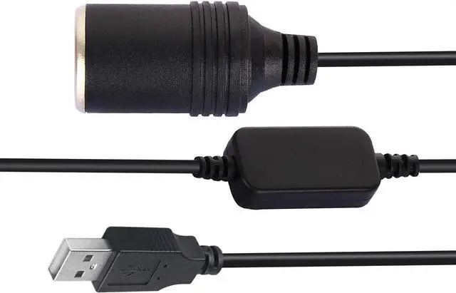 Alt view image 4 of 7 - USB A Male to 12V Car Cigarette Lighter Socket Female Converter for GPS Dashcam and More-Black (0.3M/1Ft)