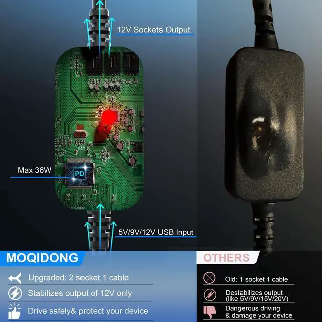 Alt view image 3 of 6 - USB C to Cigarette Lighter Adapter 36W: PD3.0 2-Socket USB C to 12V Adapter 3A Type C Male to Cigarette Lighter Female Dual Socket for Dashcam Radar Fan Recorder GPS E Dog