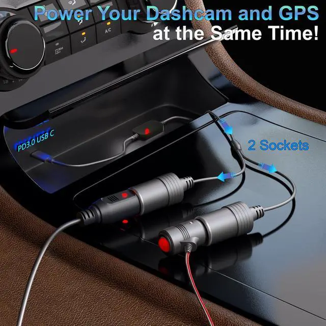 Alt view image 2 of 6 - USB C to Cigarette Lighter Adapter 36W: PD3.0 2-Socket USB C to 12V Adapter 3A Type C Male to Cigarette Lighter Female Dual Socket for Dashcam Radar Fan Recorder GPS E Dog