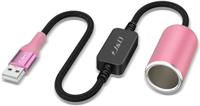 Main image of USB A Male to 12V Car Cigarette Lighter Socket Female Converter Cable, 1 ft, 12V 18W Power Adapter, Compatible with Dash Cam, GPS, Car LED Light Strips, Pink