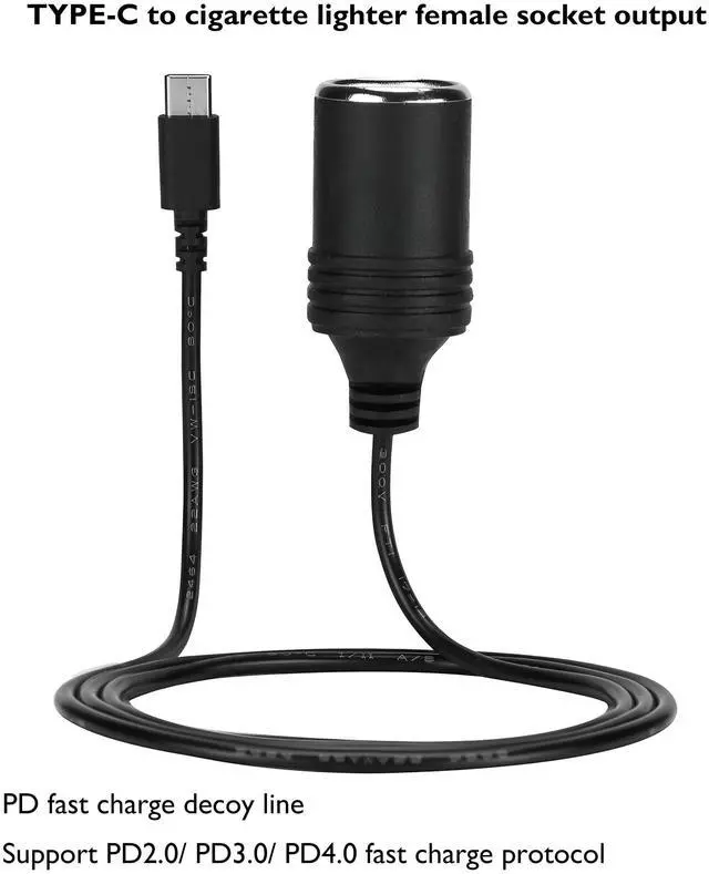 Alt view image 2 of 7 - 12V USB Type-C Male Plug to Car Cigarettes Adapter Female Socket PD Power Cable,Work with 45W~65W PD USB C Charger,for Dash Cam, GPS, Car Led Light Strips