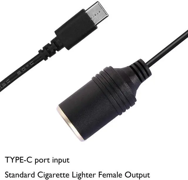 Alt view image 5 of 7 - 12V USB Type-C Male Plug to Car Cigarettes Adapter Female Socket PD Power Cable,Work with 45W~65W PD USB C Charger,for Dash Cam, GPS, Car Led Light Strips