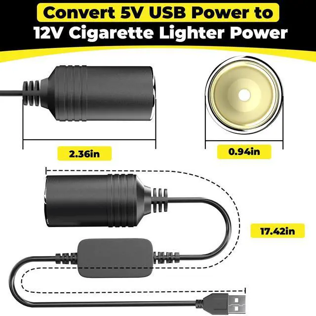 Alt view image 2 of 7 - USB to Cigarette Lighter Adapter, 10W USB Male to 12V Cigarette Lighter Socket Cable, for Dash Cam, Radar Detector, Car Fan, Electronic GPS, Led Light