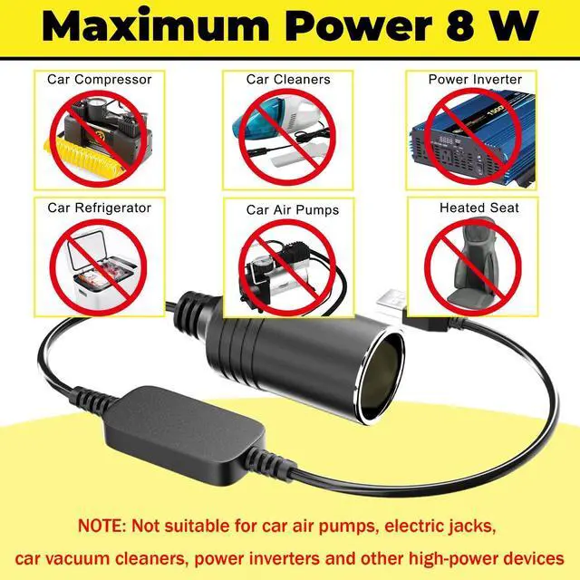 Alt view image 3 of 7 - USB to Cigarette Lighter Adapter, 10W USB Male to 12V Cigarette Lighter Socket Cable, for Dash Cam, Radar Detector, Car Fan, Electronic GPS, Led Light