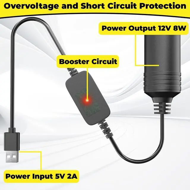 Alt view image 5 of 7 - USB to Cigarette Lighter Adapter, 10W USB Male to 12V Cigarette Lighter Socket Cable, for Dash Cam, Radar Detector, Car Fan, Electronic GPS, Led Light