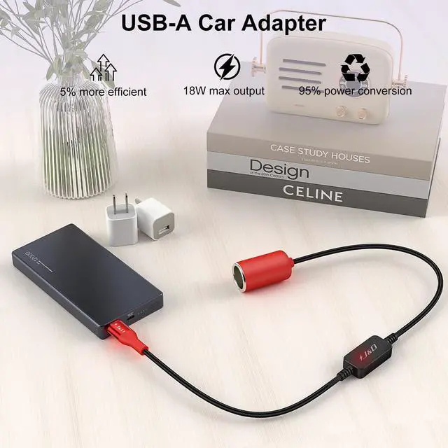 Alt view image 4 of 7 - USB A Male to 12V Car Cigarette Lighter Socket Female Converter Cable, 1 ft, 12V 18W Power Adapter, Compatible with Dash Cam, GPS, Car LED Light Strips, Red