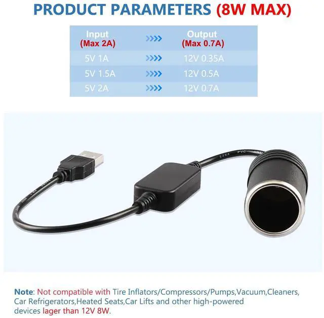 Alt view image 3 of 7 - USB A Male to 12V Car Cigarette Lighter Socket Female Converter Cable, 5V to 12V Step Up Converter Cable, 1.2FT DC Power Cord Compatible with Dash Cam, GPS, Car LED Light Strips