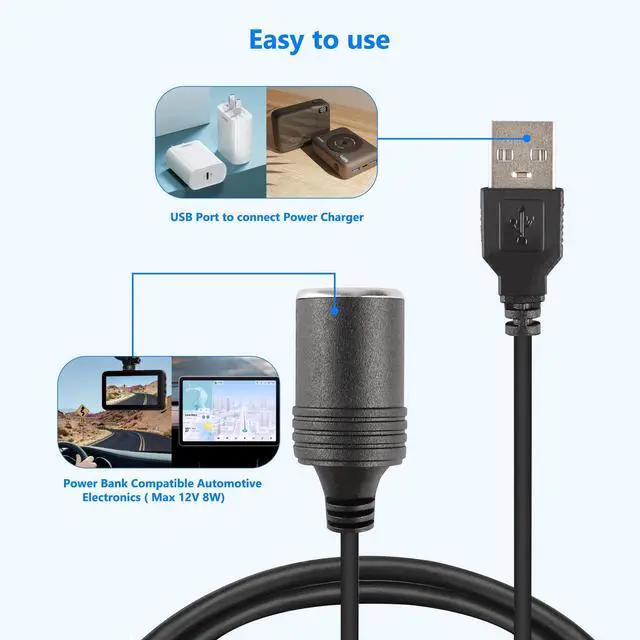 Alt view image 4 of 7 - USB A Male to 12V Car Cigarette Lighter Socket Female Converter Cable, 5V to 12V Step Up Converter Cable, 1.2FT DC Power Cord Compatible with Dash Cam, GPS, Car LED Light Strips