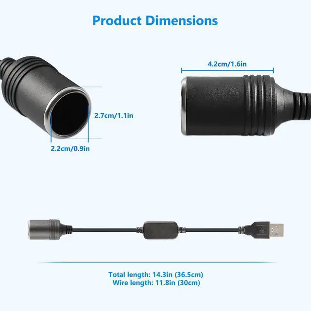 Alt view image 7 of 7 - USB A Male to 12V Car Cigarette Lighter Socket Female Converter Cable, 5V to 12V Step Up Converter Cable, 1.2FT DC Power Cord Compatible with Dash Cam, GPS, Car LED Light Strips