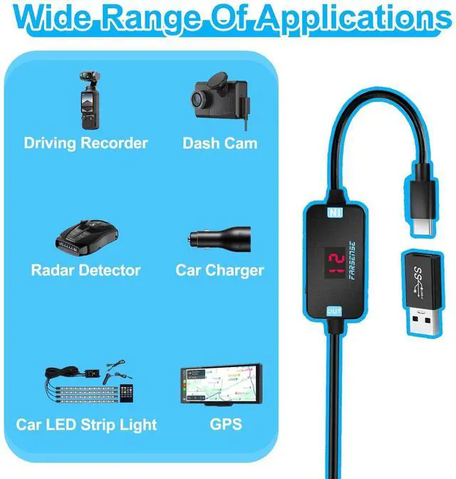 Alt view image 2 of 7 - USB A to 12V Cigarette Lighter Adapter(36W)-USB C Male to Cigarette Lighter Female Socket PD Trigger Cable(2FT) with Switching Voltage and Display Voltage,for Dash Cam,GPS,Etc