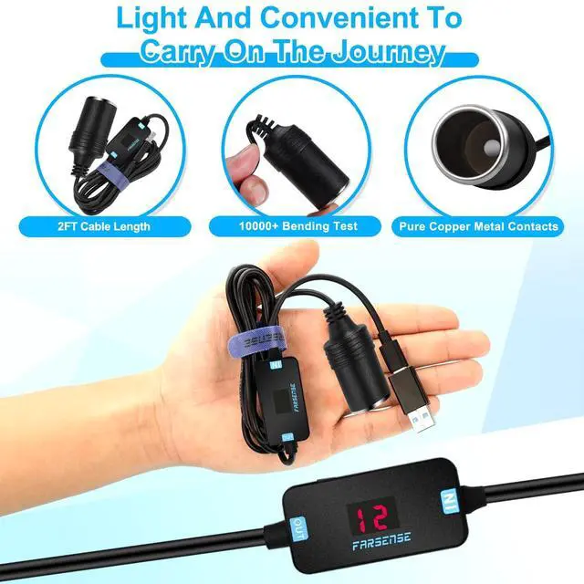 Alt view image 7 of 7 - USB A to 12V Cigarette Lighter Adapter(36W)-USB C Male to Cigarette Lighter Female Socket PD Trigger Cable(2FT) with Switching Voltage and Display Voltage,for Dash Cam,GPS,Etc
